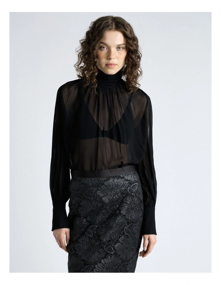 Georgette Split Sleeve Top in Black image 1