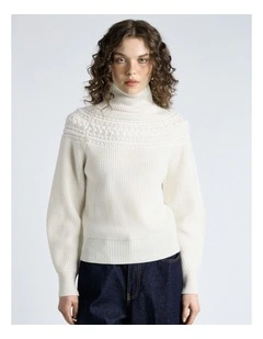 Merino Modern Fairisle Turtle Neck Knit in Cream
