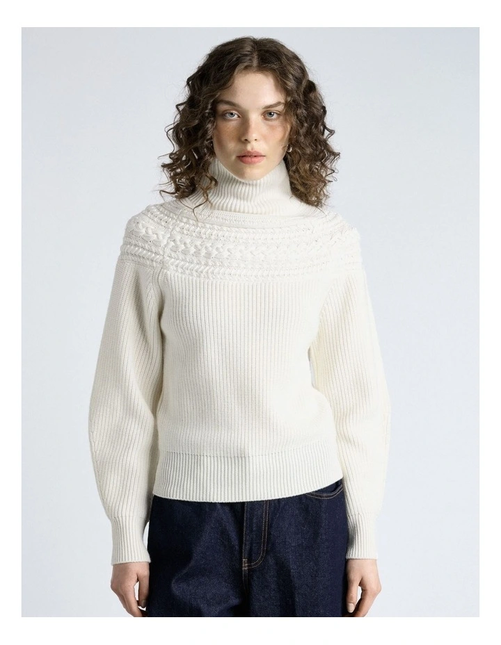 Merino Modern Fairisle Turtle Neck Knit in Cream image 1