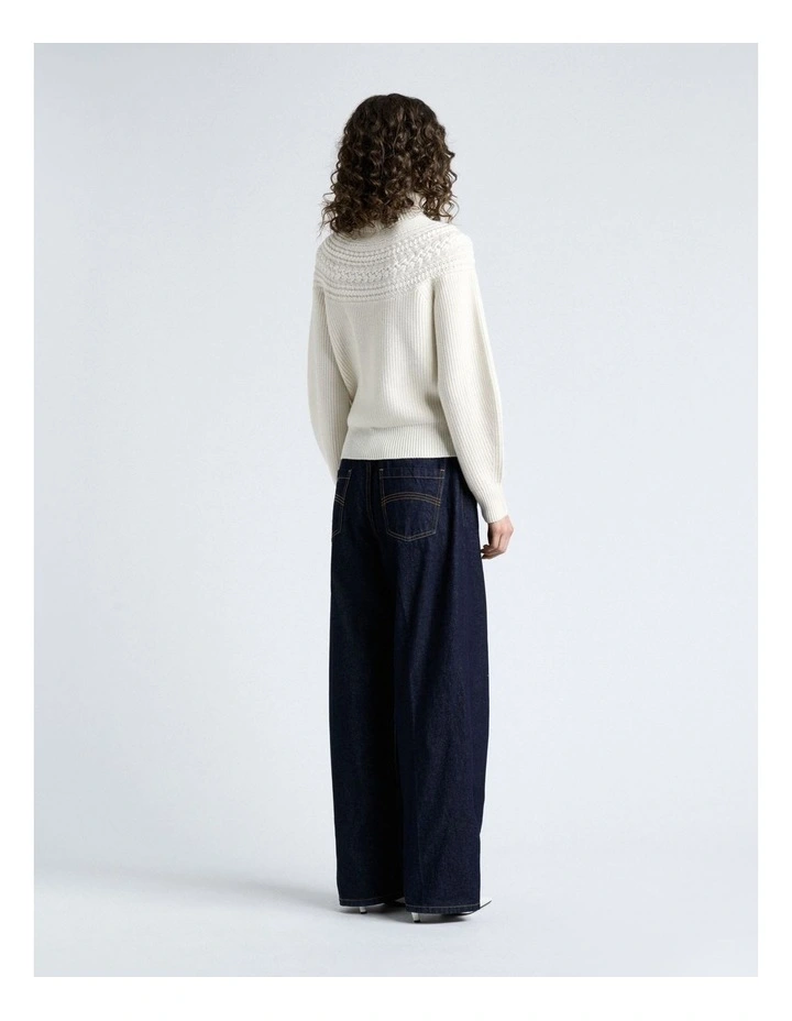 Merino Modern Fairisle Turtle Neck Knit in Cream image 2