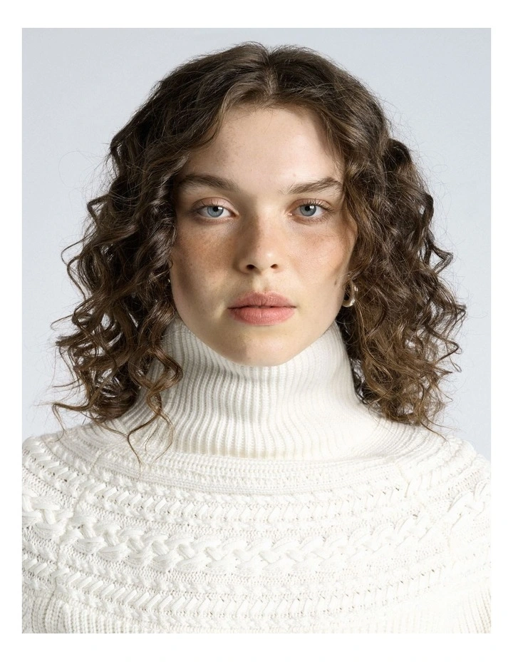 Merino Modern Fairisle Turtle Neck Knit in Cream image 3