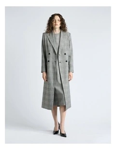 European Houndstooth Check Double Breasted Coat in Black/White