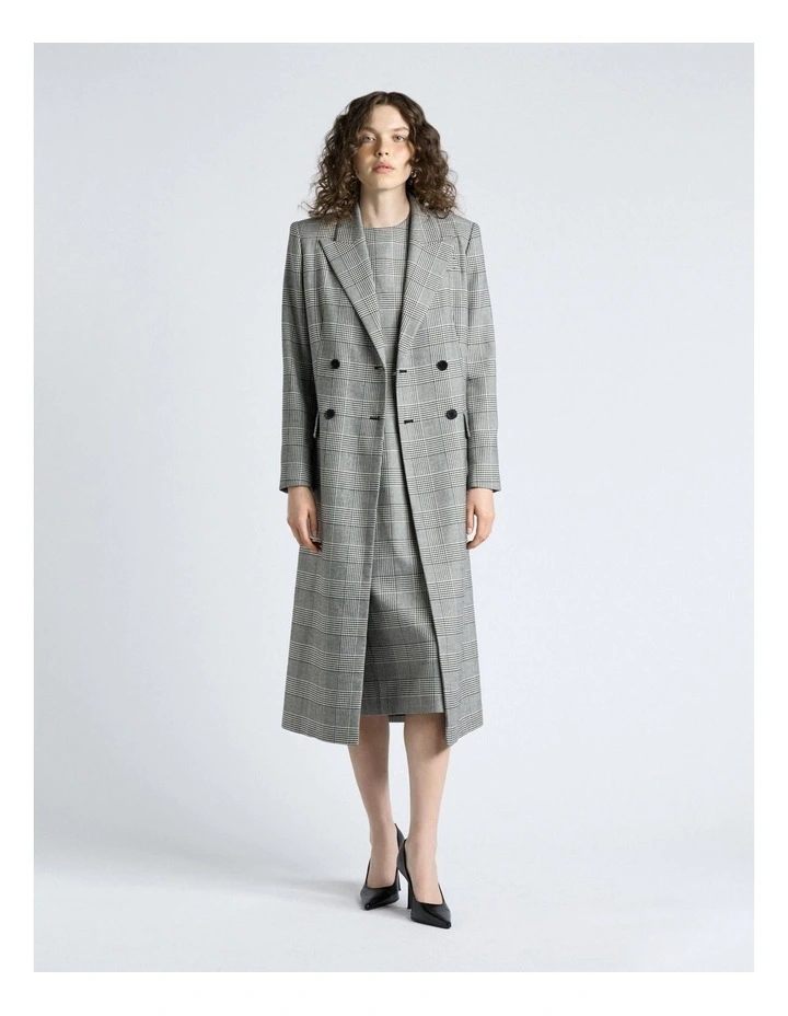 European Houndstooth Check Double Breasted Coat in Black/White image 1