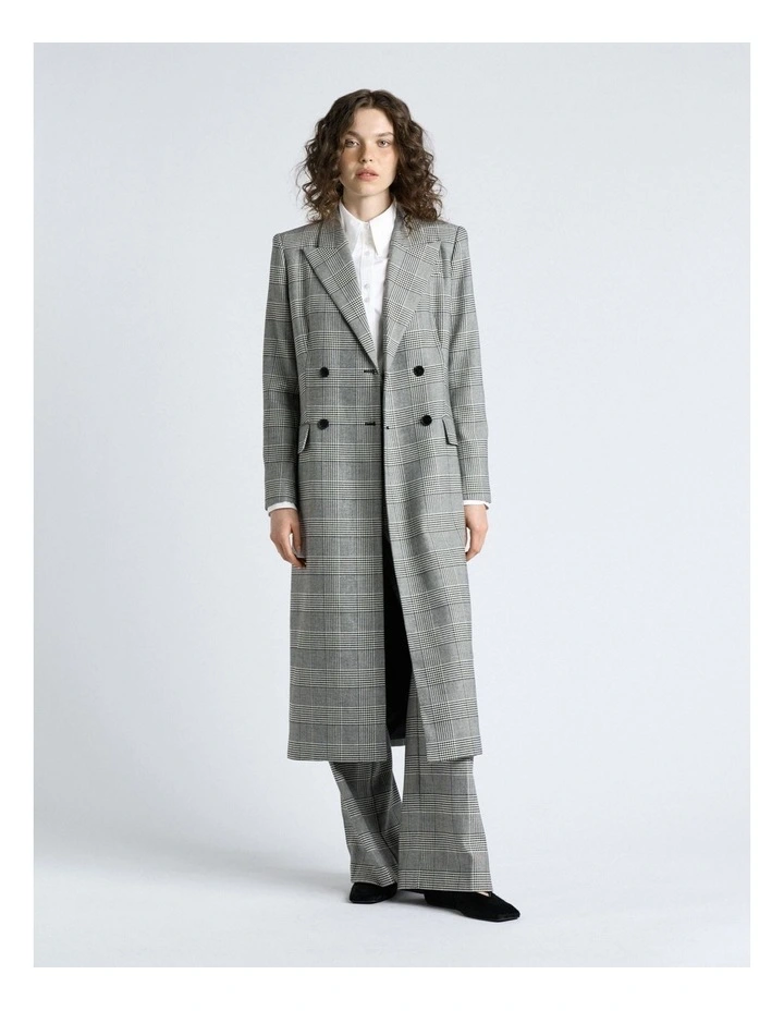European Houndstooth Check Double Breasted Coat in Black/White image 5