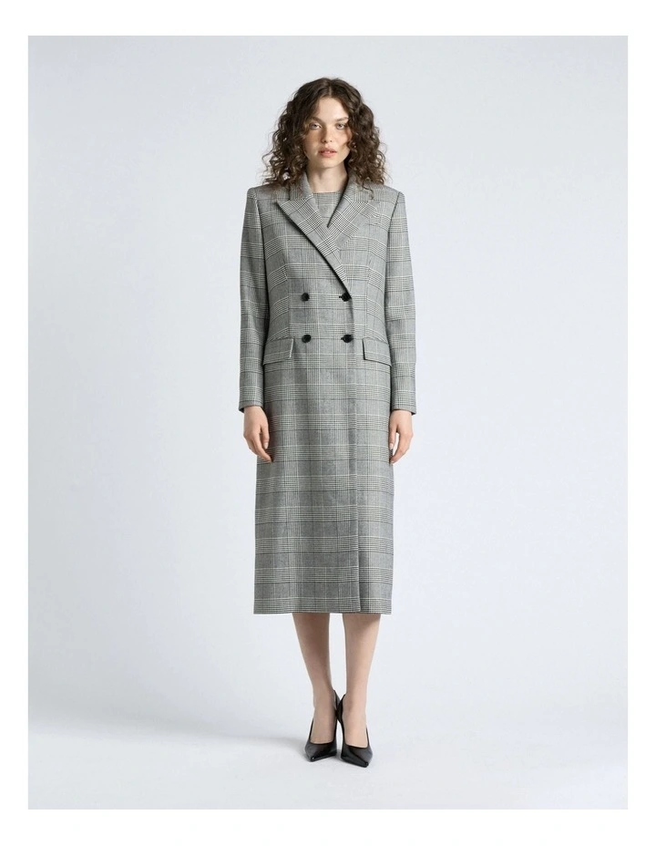 European Houndstooth Check Double Breasted Coat in Black/White image 6