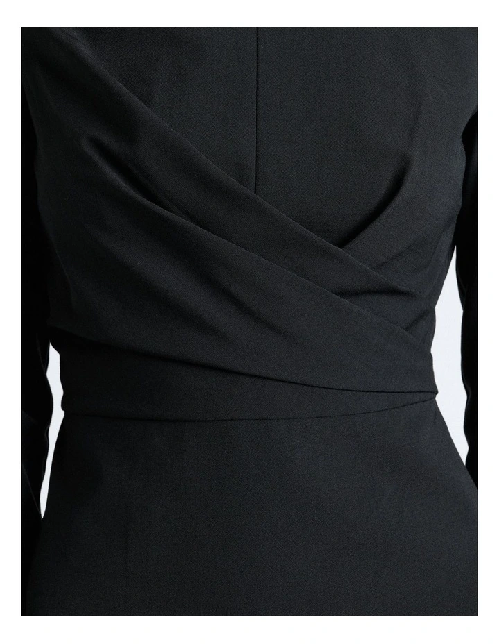 European Stretch Suiting Cross Body Mini Dress in Black image 3