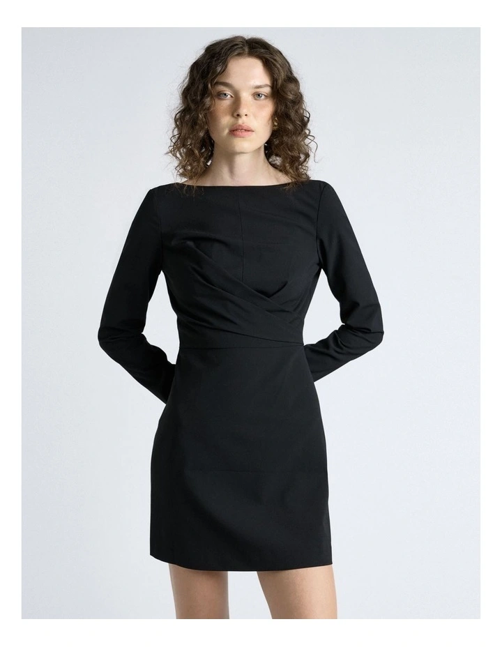 European Stretch Suiting Cross Body Mini Dress in Black image 4