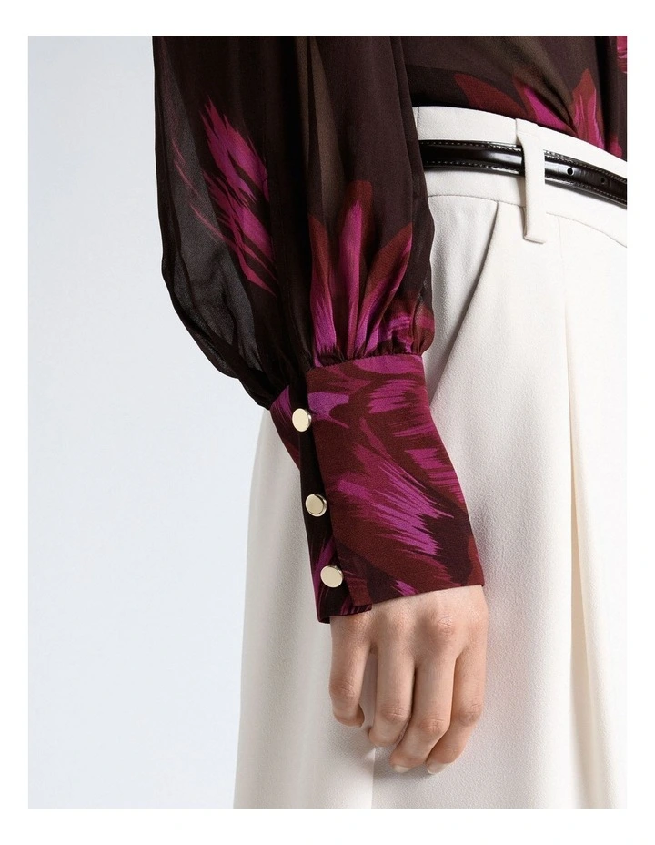 Oversized Floral Georgette Cold Shoulder Top in Chocolate image 4