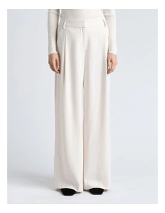 Crepe Pleat Wide Leg Pant in Ivory