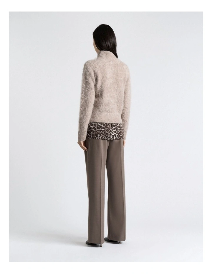 Brushed Alpaca Blend Knit Zip Jacket in Brown image 2