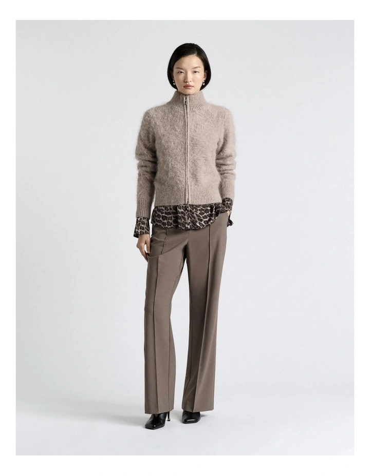 Brushed Alpaca Blend Knit Zip Jacket in Brown image 4