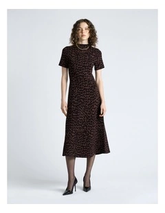 Leopard Jacquard Knit Midi Dress in Black