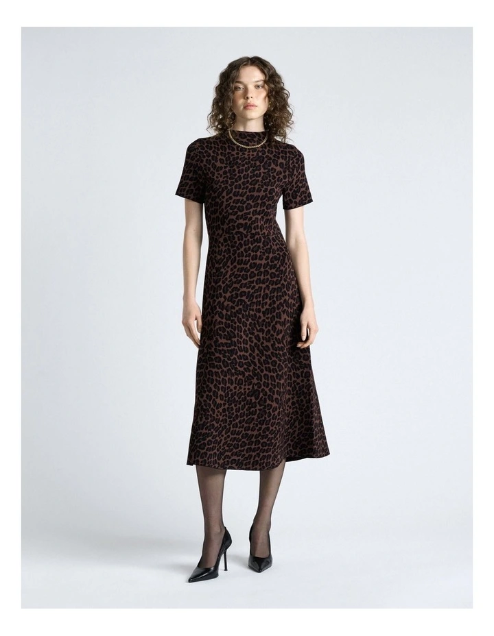 Leopard Jacquard Knit Midi Dress in Black image 1