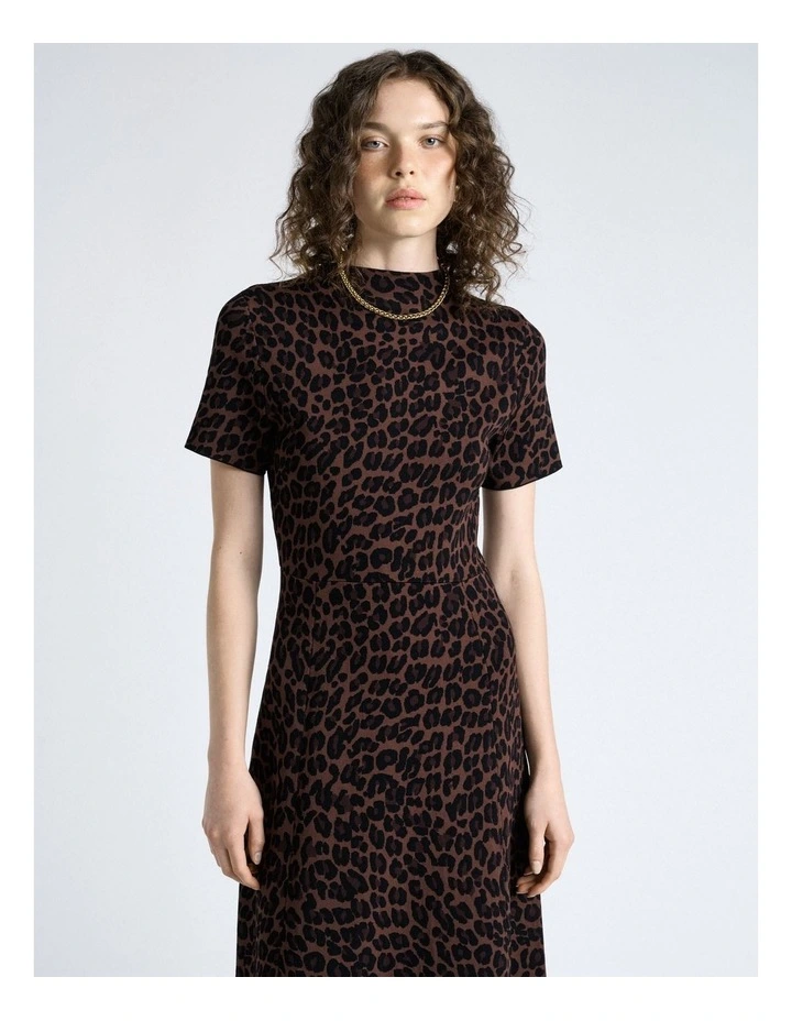Leopard Jacquard Knit Midi Dress in Black image 4