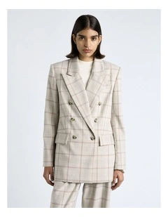 Prince Of Wales Check Double Breasted Blazer in Grey