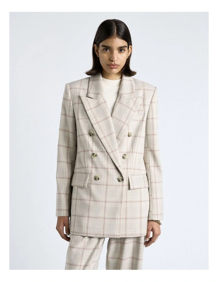 Prince Of Wales Check Double Breasted Blazer in Grey image 1