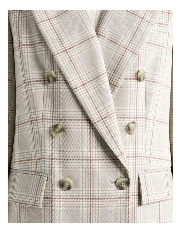 Prince Of Wales Check Double Breasted Blazer in Grey image 3