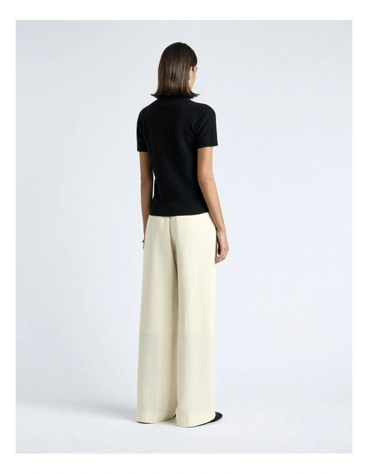 Merino Cashmere Blend Mock Neck Short Sleeve Knit in Black image 2