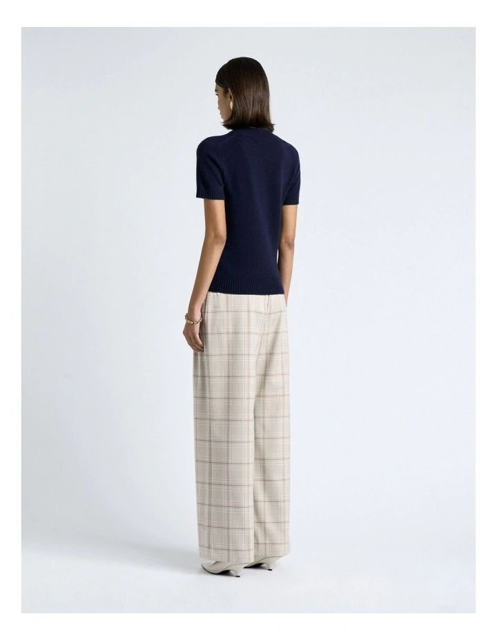Merino Cashmere Blend Mock Neck Short Sleeve Knit in Navy image 2