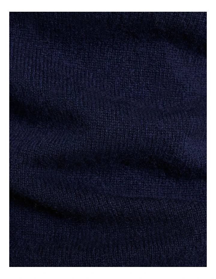Merino Cashmere Blend Mock Neck Short Sleeve Knit in Navy image 3