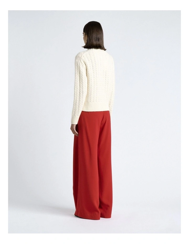 Merino Alpaca Blend Cable Turtle Neck Knit in White image 2