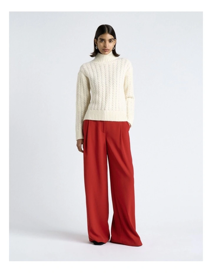 Merino Alpaca Blend Cable Turtle Neck Knit in White image 4