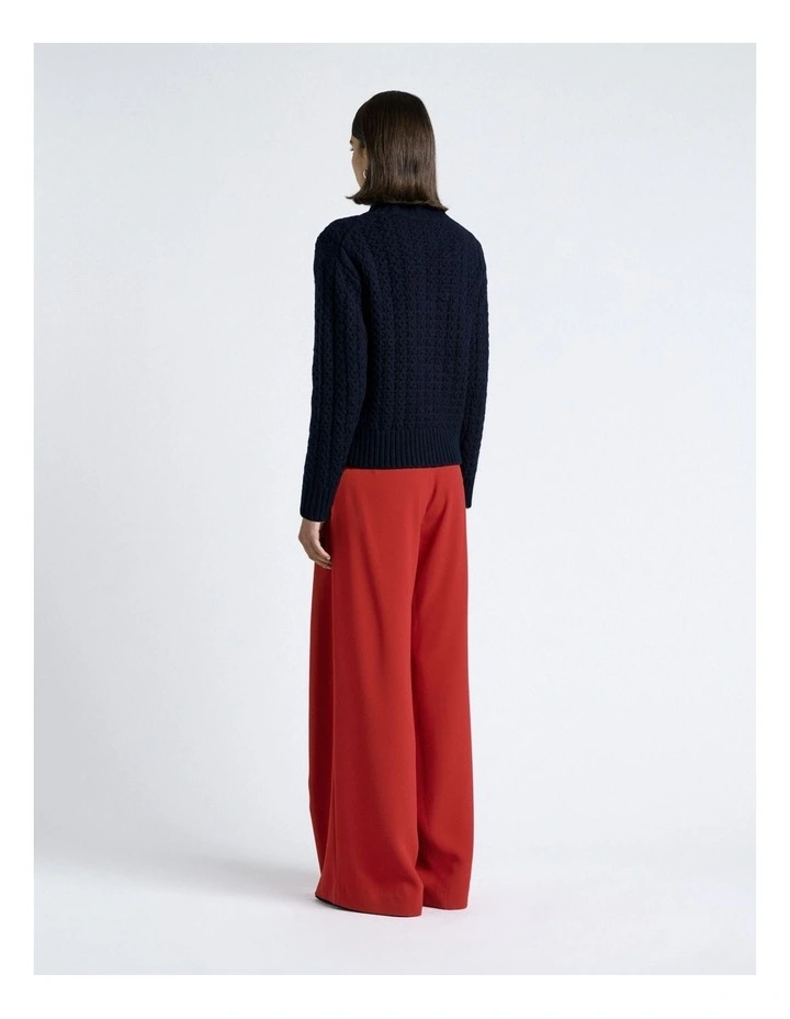 Merino Alpaca Blend Cable Turtle Neck Knit in Navy image 2