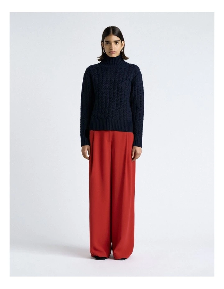 Merino Alpaca Blend Cable Turtle Neck Knit in Navy image 3
