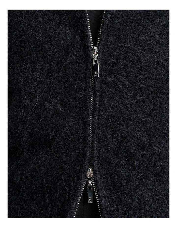 Brushed Alpaca Blend Knit Zip Jacket in Black image 3