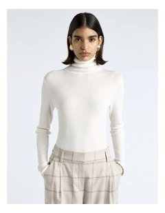 Merino Turtle Neck Ribbed Knit in White