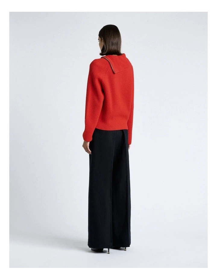 Merino Bias Zip Neck Knit in Red image 2