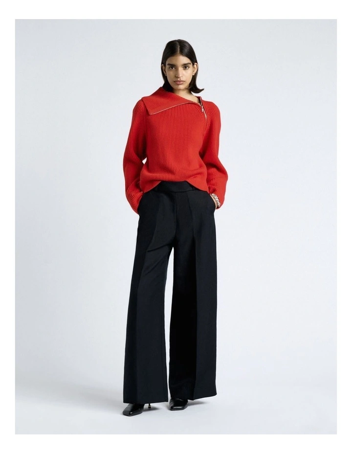 Merino Bias Zip Neck Knit in Red image 4