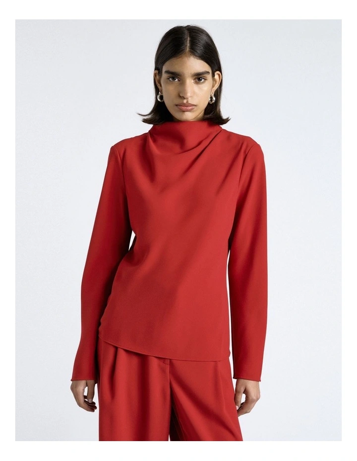 Long Sleeve Crepe Top in Cherry image 1