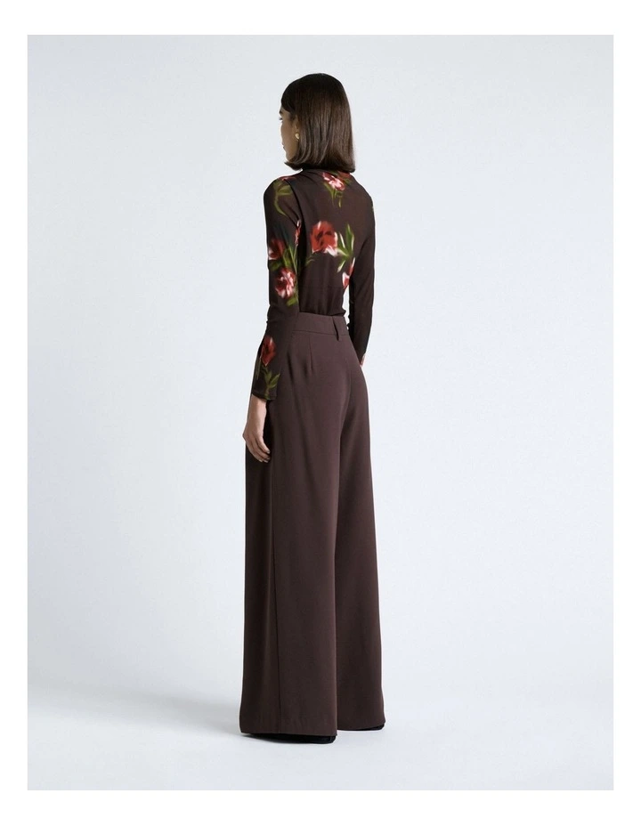 Blurred Floral Ruched Mesh Long Sleeve Top image 2