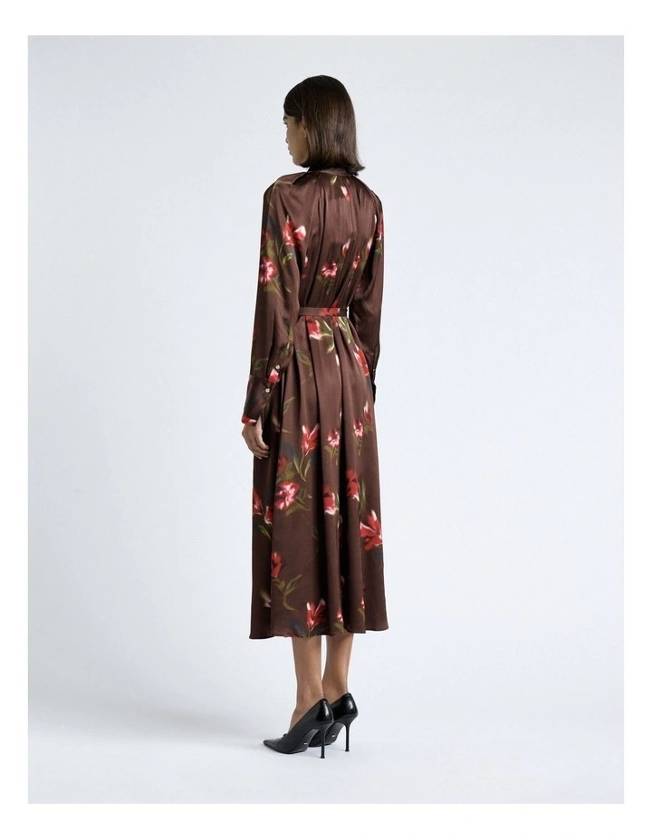 Blurred Floral Satin Belted Midi Dress image 2