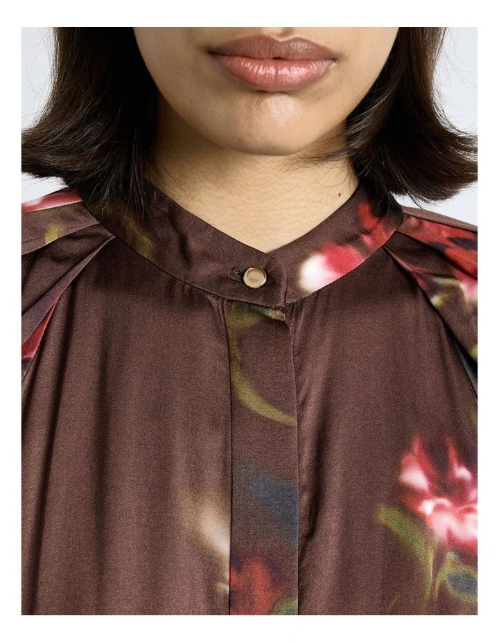 Blurred Floral Satin Belted Midi Dress image 3