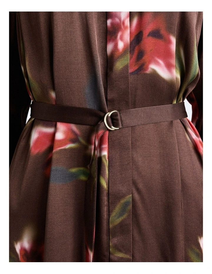 Blurred Floral Satin Belted Midi Dress image 4