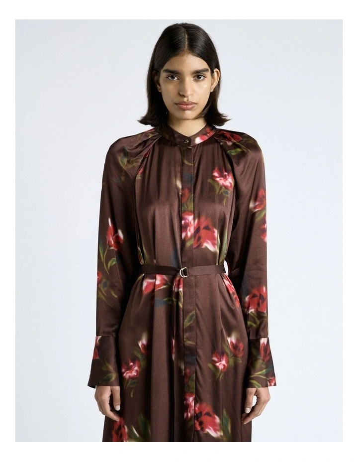 Blurred Floral Satin Belted Midi Dress image 5