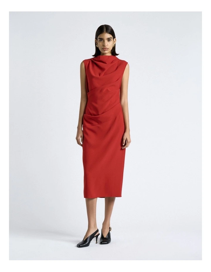 Cherry Crepe Draped Midi Dress image 1