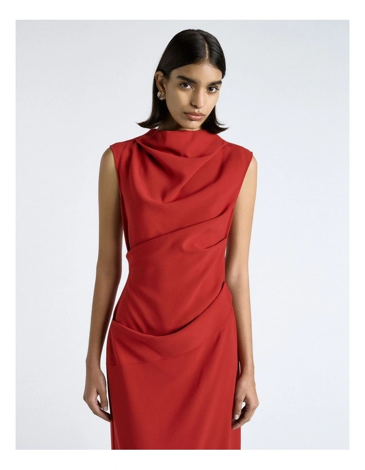 Cherry Crepe Draped Midi Dress image 3
