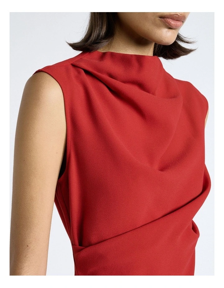 Cherry Crepe Draped Midi Dress image 4