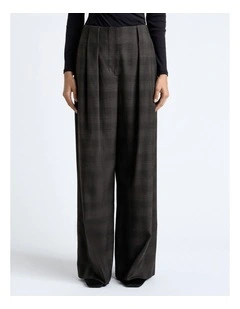 Brushed Prince of Wales Tweed Wide Leg Pant