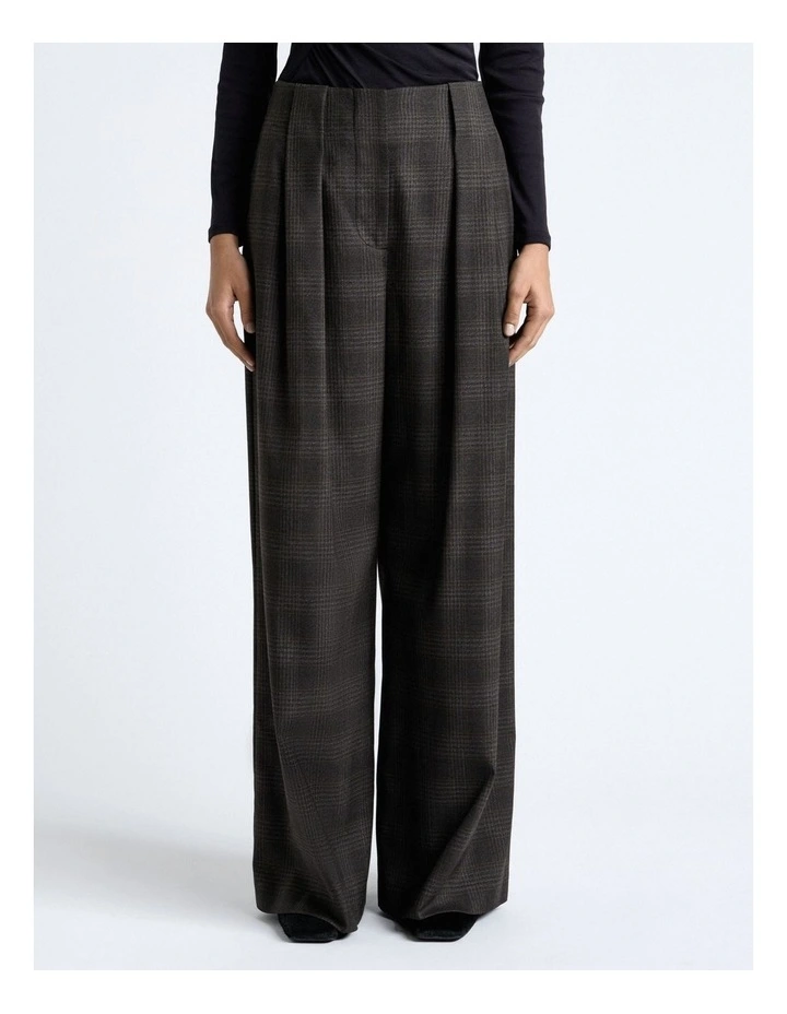 Brushed Prince of Wales Tweed Wide Leg Pant image 1