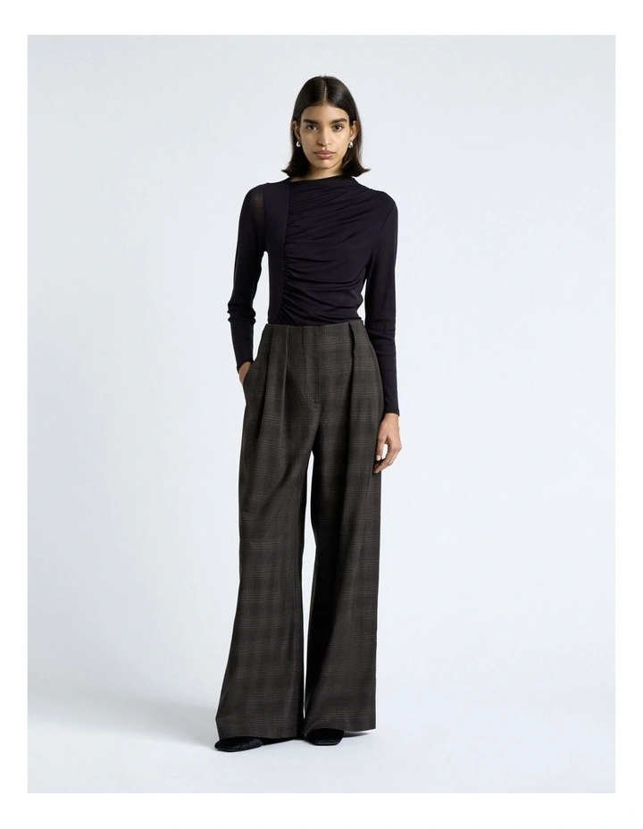 Brushed Prince of Wales Tweed Wide Leg Pant image 4