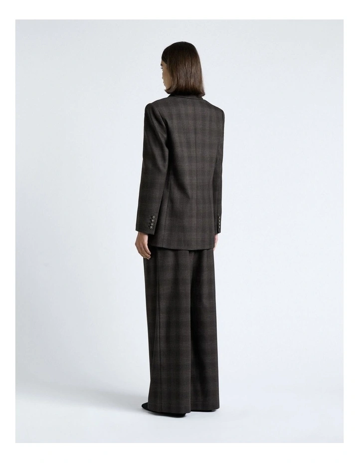 Brushed Prince of Wales Tweed Double Breasted Blazer in Black Melange image 2