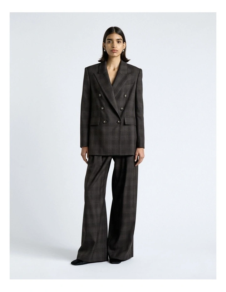 Brushed Prince of Wales Tweed Double Breasted Blazer in Black Melange image 5