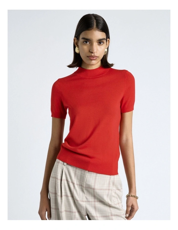 Short Sleeve Mock Neck Knit image 1
