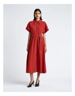 Cherry Crepe Midi Shirt Dress