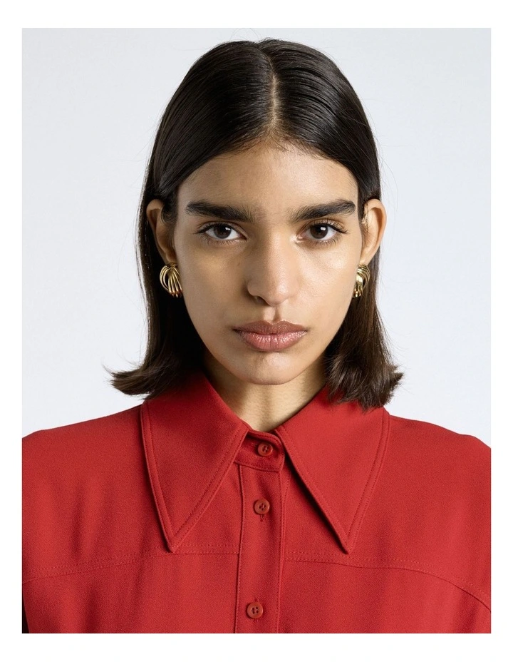 Cherry Crepe Midi Shirt Dress image 4