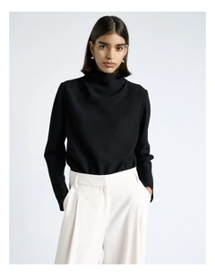 Crepe Long Sleeve Top in Black